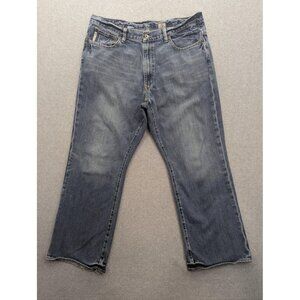 X2 Denim Laboratory Jeans Mens 38x30 Blue Boot Cut Distressed Frayed Hem M42